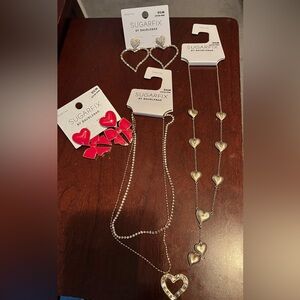 NIP Four heart valentines sugarfix jewelry items 2 necklaces 2 pairs earrings